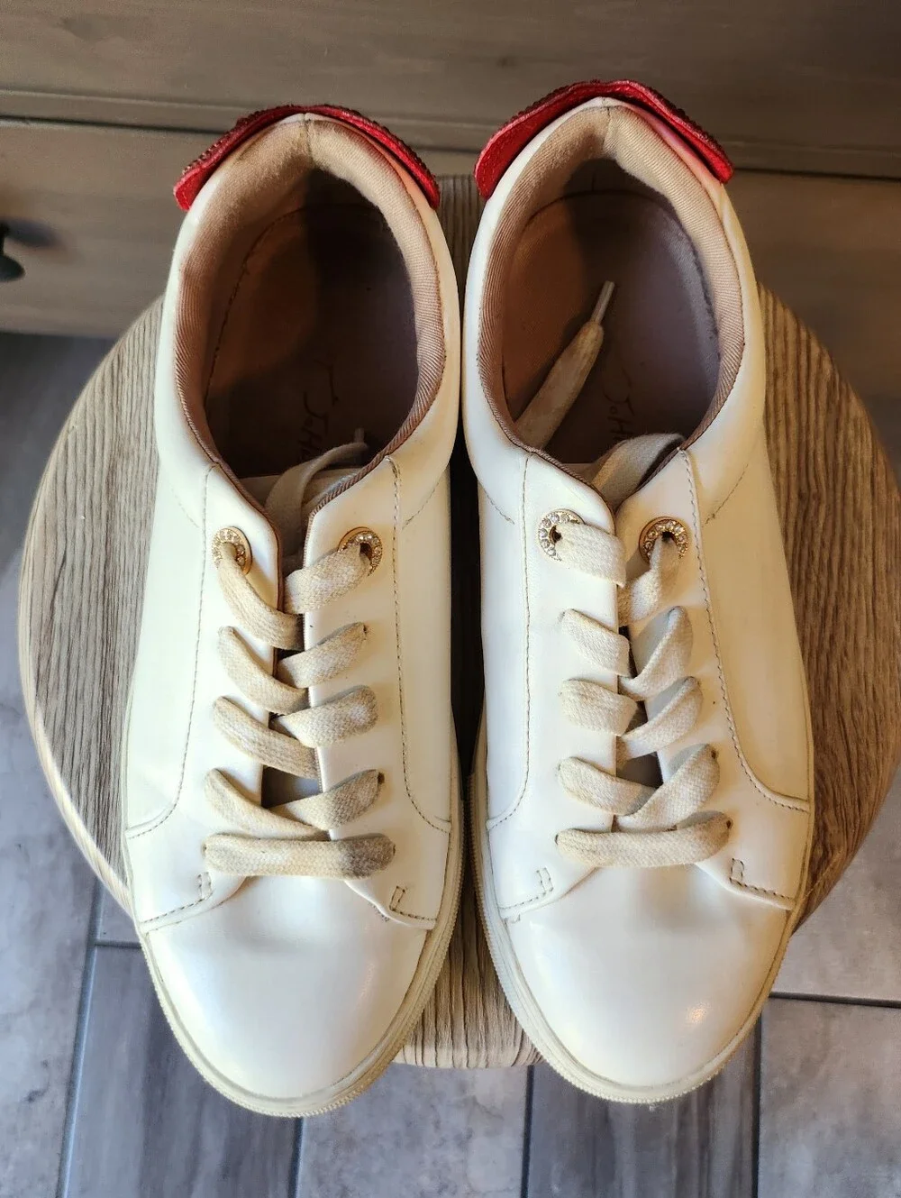 Betsey Johnson white trainers with red rhinestone hearts size 8M